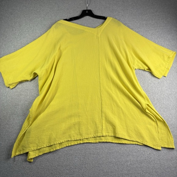 Oh My Gauze Top Women's 3 Yellow Asymetric No Size Tag Check Boho Lagenlook - Picture 3 of 10